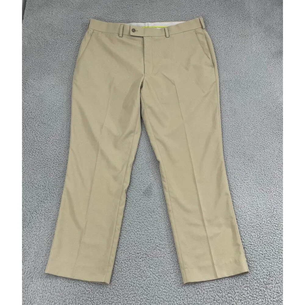 Louis Raphael Golf Pants Men 40x30 Tan Flat Front Performance Dress‎ Slacks